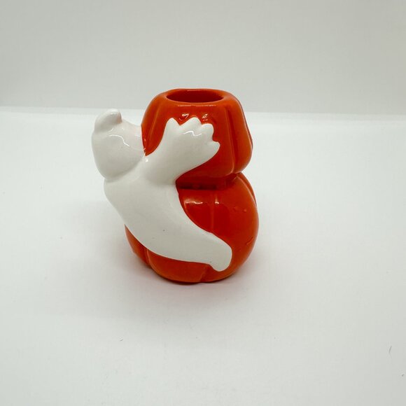 SOLD Vintage 90s AGC Ceramic Ghost Pumpkins Candle Stick Holder Halloween Spooky - Picture 3 of 8